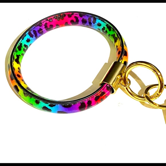 Leopard Multi Color Wrist Bangle Keychain with Tassel Accent - Picture 6 of 9